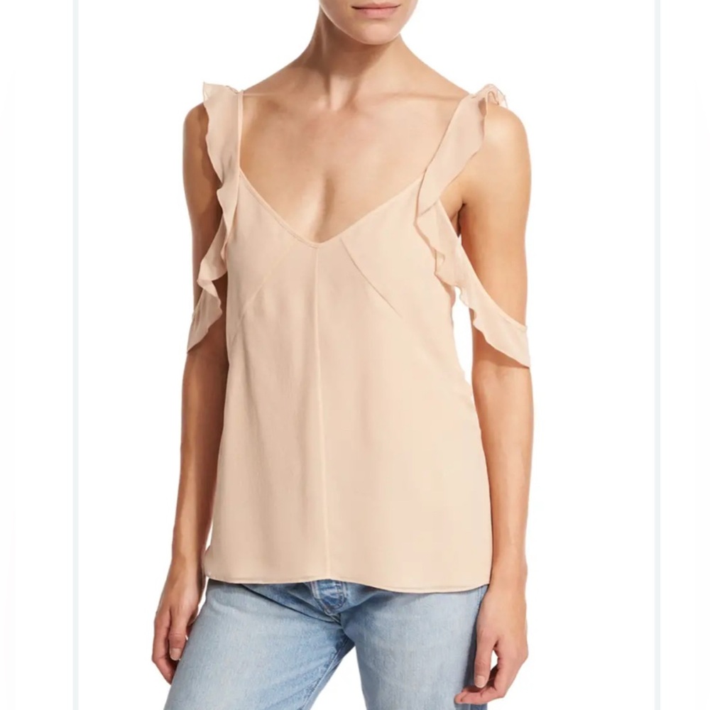 NWT: Elizabeth & James ‘Cheryl’ Sleeveless Ruffle Trim Silk Blouse—Small